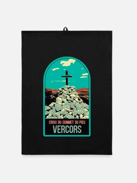 Croix du Sommet du Pieu, Vercors : Nature Sacrée - Torchon bio - noir - Devant