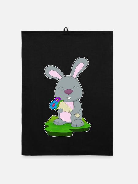 Hase Blumenstrauß  - Organic Geschirrtuch - Schwarz - Vorne