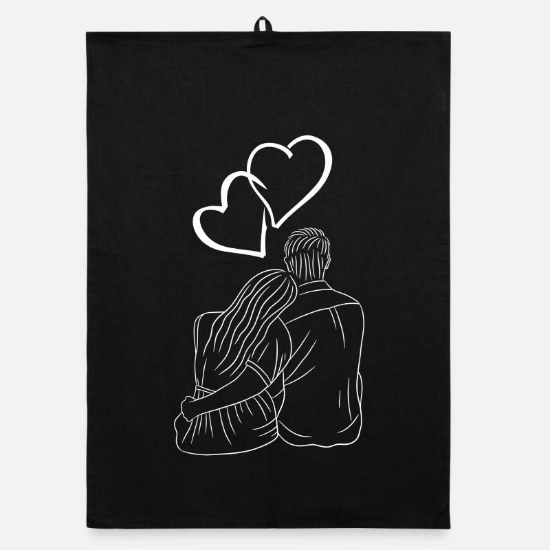 Paar Liebe Herz Silhouette Organic Geschirrtuch