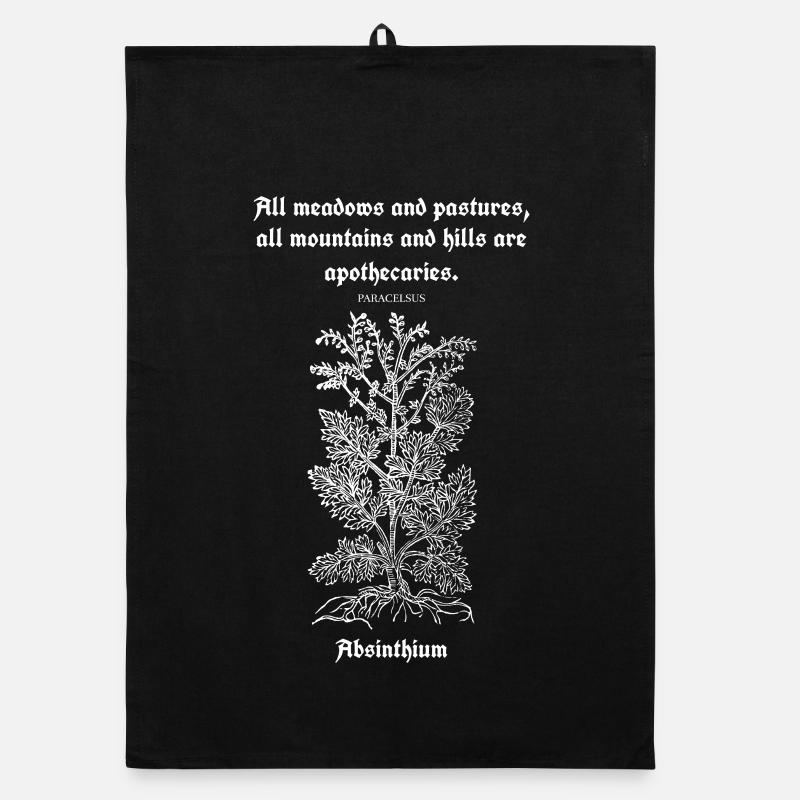 Latin Quote by Paracelsus –Absinthium Illustration Organic dish towel