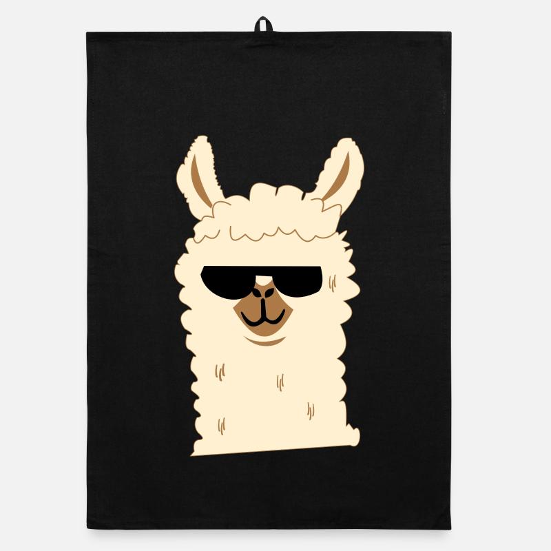 Lama mit Sonnenbrille - Organic Geschirrtuch - Schwarz