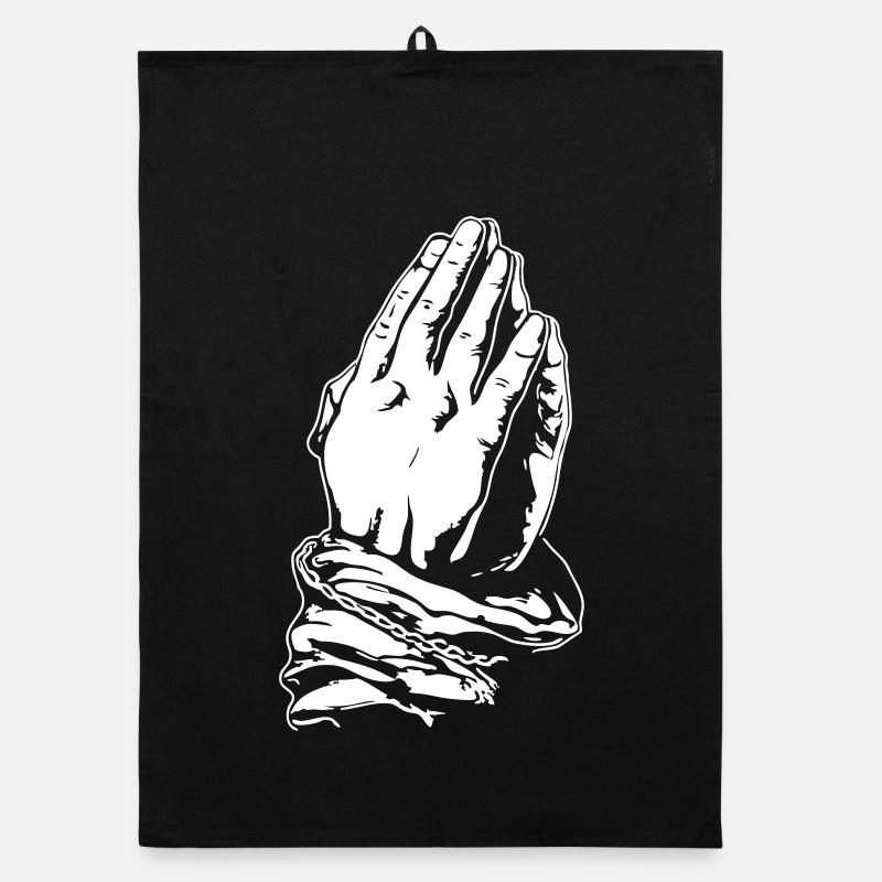Prayer hands in black and white Organic dish towel