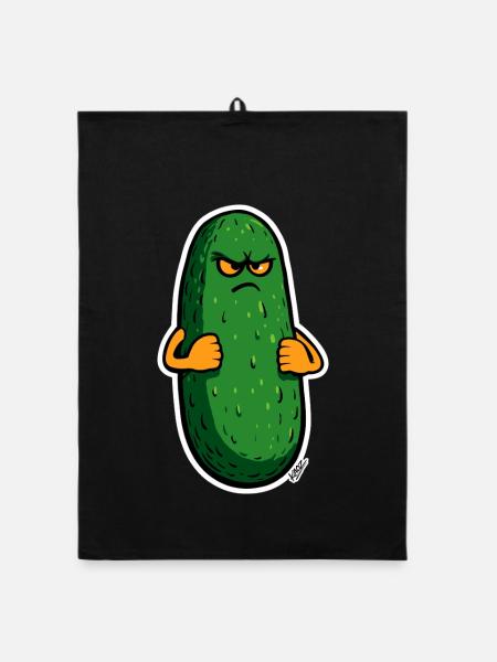 Grumpy Pickle Mascot - Organic dish towel - black - Front