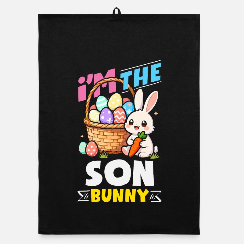 Joyeuse Pâques, douce chasse aux œufs du lapin, œufs de Pâques Torchon bio