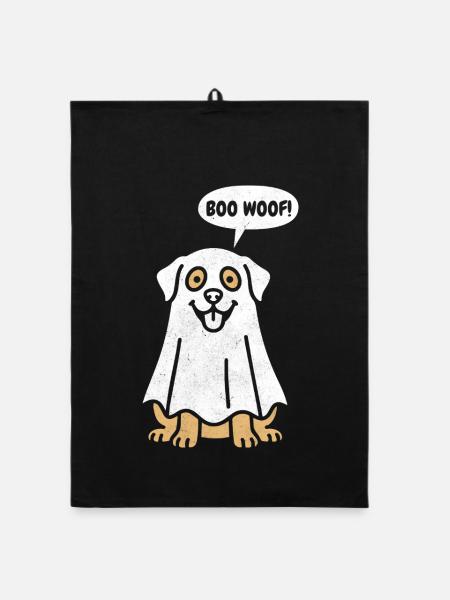 Labrador Boo Woof - Cadeau drôle pour un chien d’Halloween - Torchon bio - noir - Devant