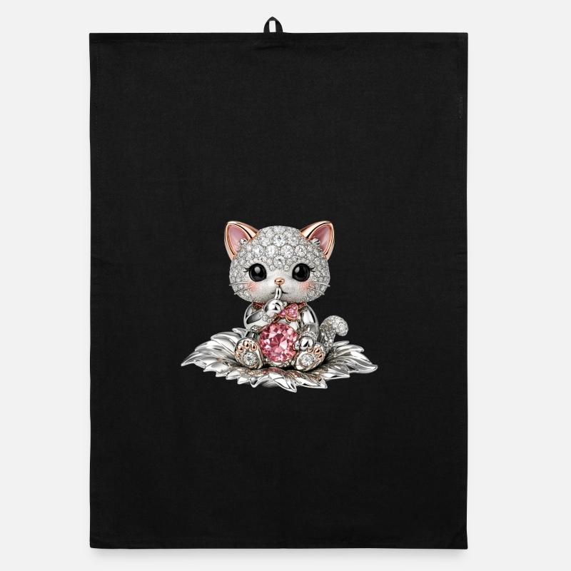 Diamond Cat with Pink Gem Organic dish towel