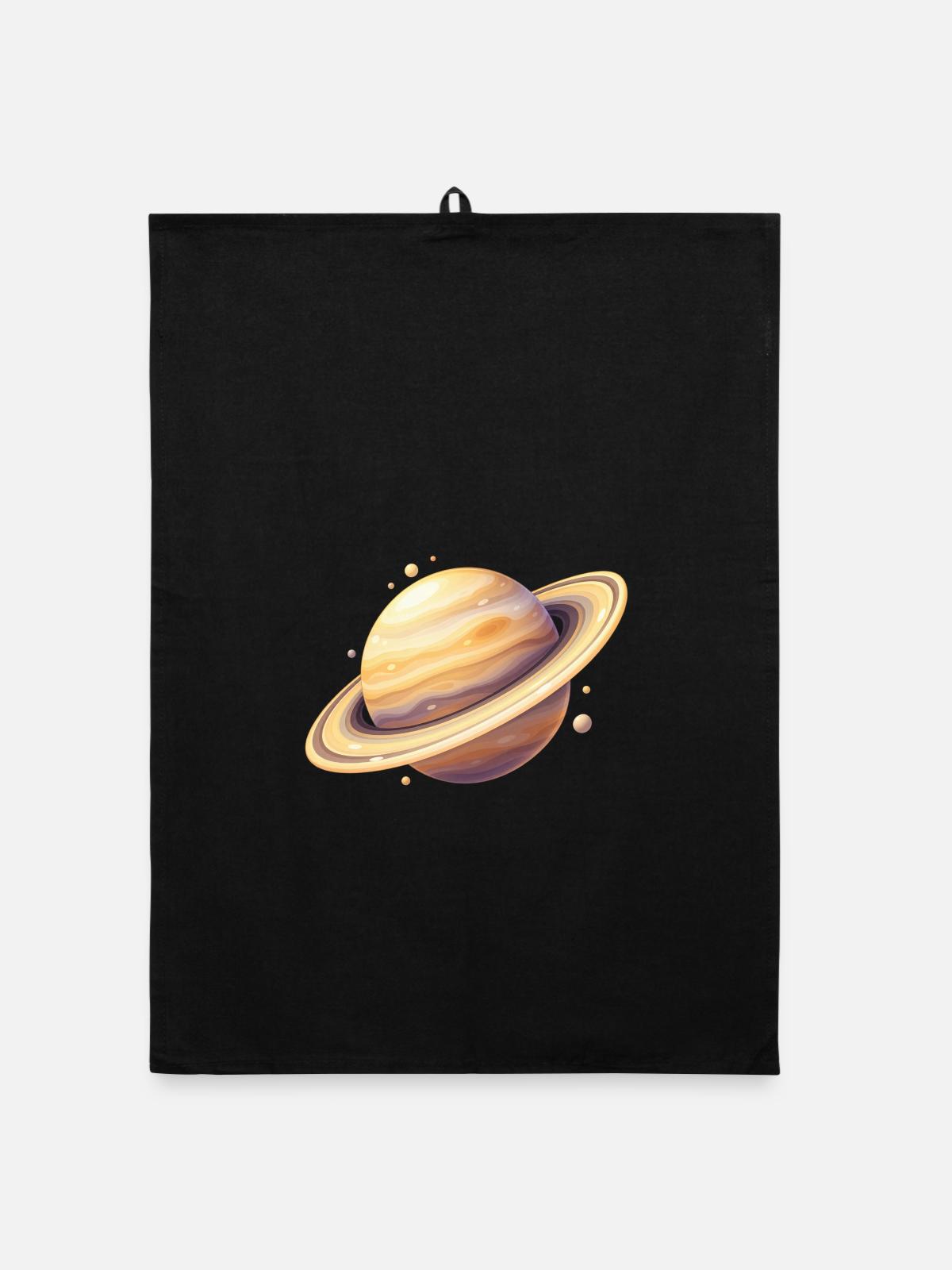 Saturn Farbplanet Illustration - Organic Geschirrtuch - Schwarz - Vorne