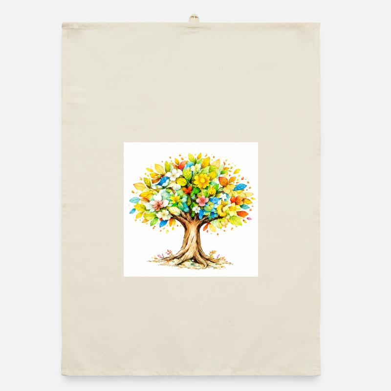 Arbre coloré avec feuillage fleuri Torchon bio
