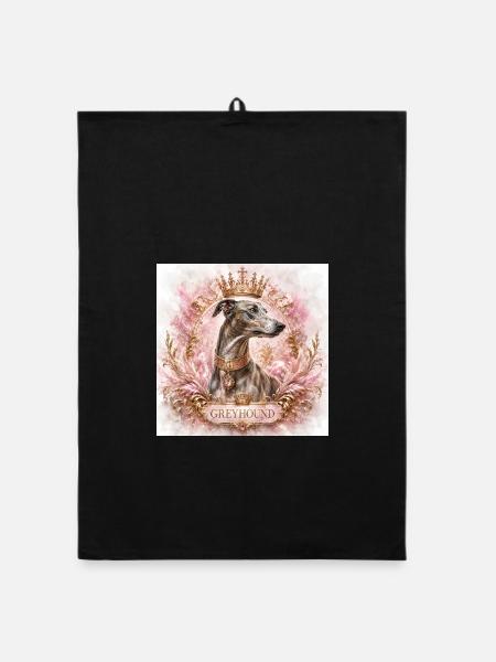 Royal Greyhound Portrait with Crown - Organic dish towel - black - Front