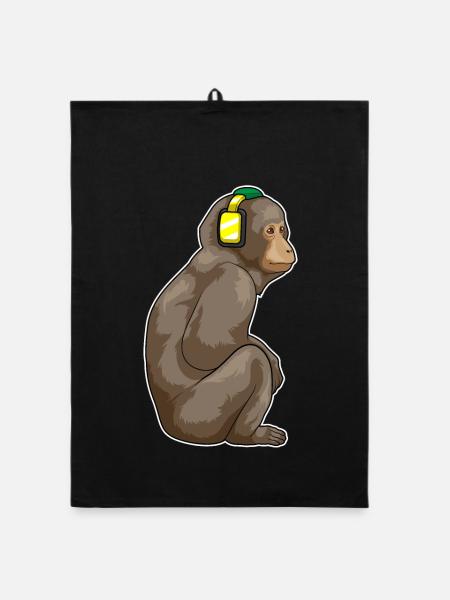 Monkey Headphone Music - Organic dish towel - black - Front