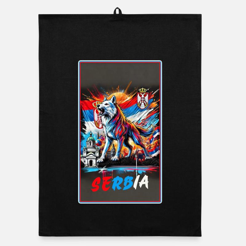Serbia wolf national flag design Organic dish towel