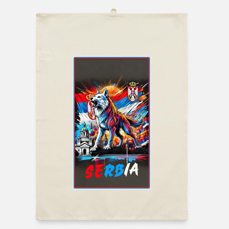 Conception du drapeau national du loup de Serbie Torchon bio