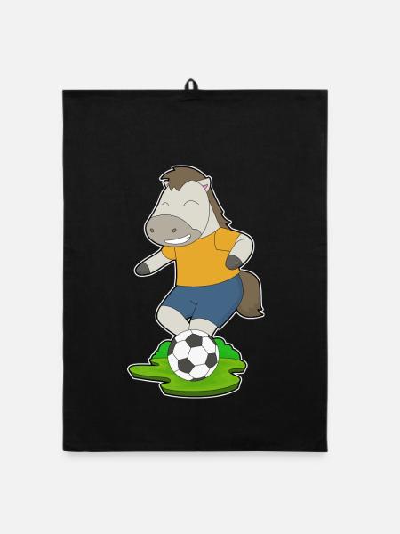 Pferd Fußballspieler Fußball - Organic Geschirrtuch - Schwarz - Vorne