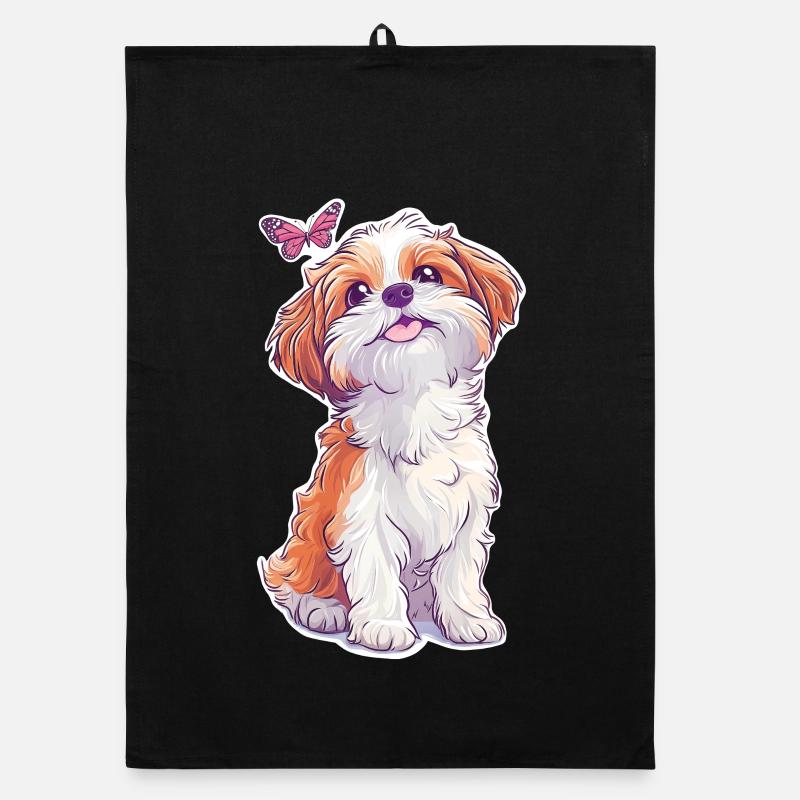 Shih Tzu and Butterfly Organic dish towel