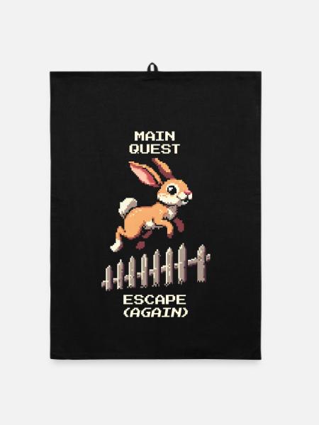 Main Quest Escape | Hasen Ausbruchswitz - Organic Geschirrtuch - Schwarz - Vorne