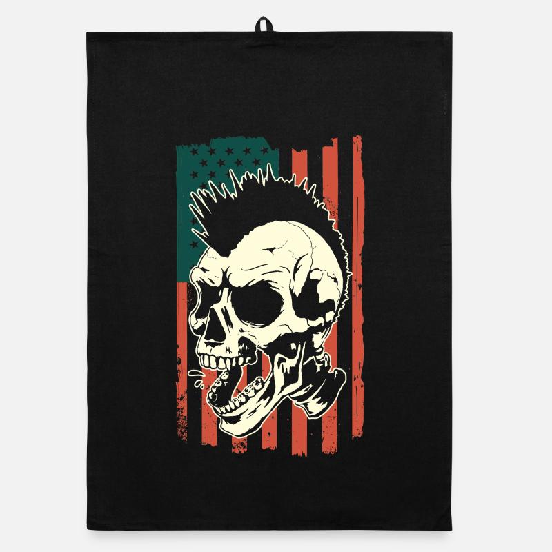 Crâne punk sur le drapeau américain Torchon bio