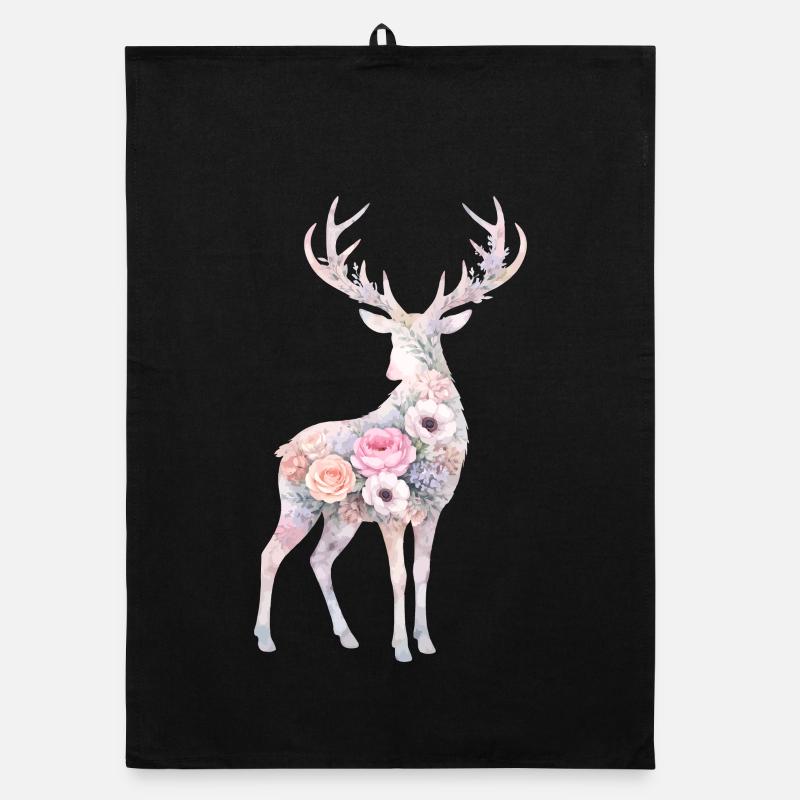 Fleurs en forme d’aquarelle de cerf Torchon bio