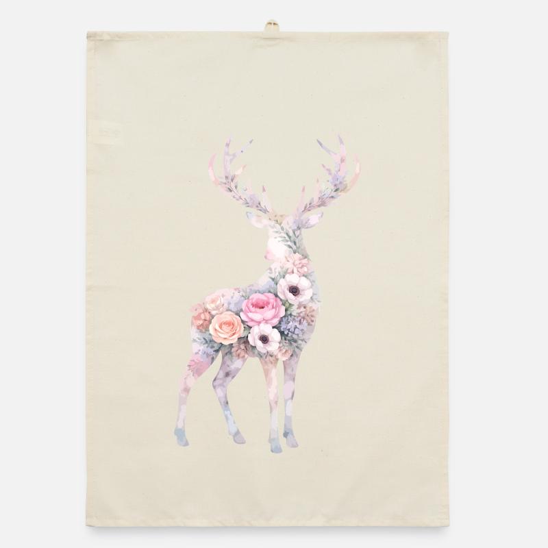 Fleurs en forme d’aquarelle de cerf Torchon bio