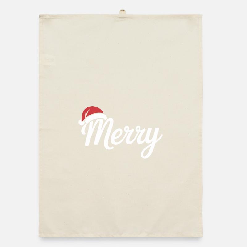 Merry Christmas Script with Santa Hat Organic dish towel