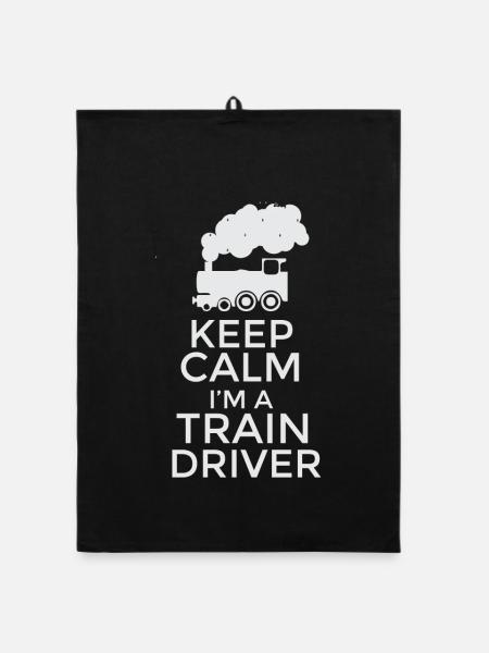 Keep Calm I'm a Train Driver T-Shirt Design - Organic dish towel - black - Front