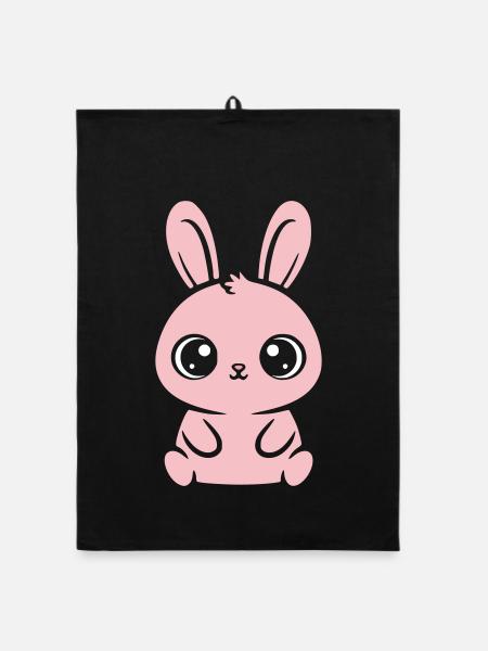 Kawaii Bunny Grands Yeux Roses Mignons - Torchon bio - noir - Devant