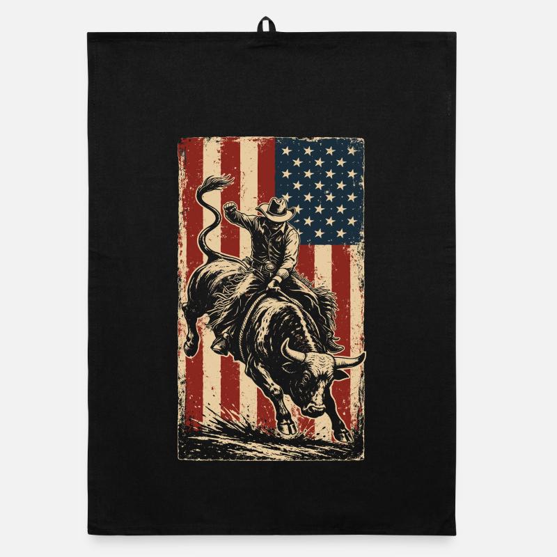 Rodéo, Cow-boy, Western, Taureau, Taureau, Drapeau des États-Unis Torchon bio