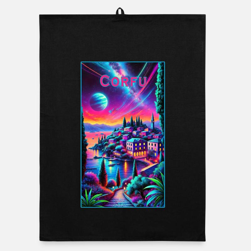 Corfu Greece cities design Organic dish towel