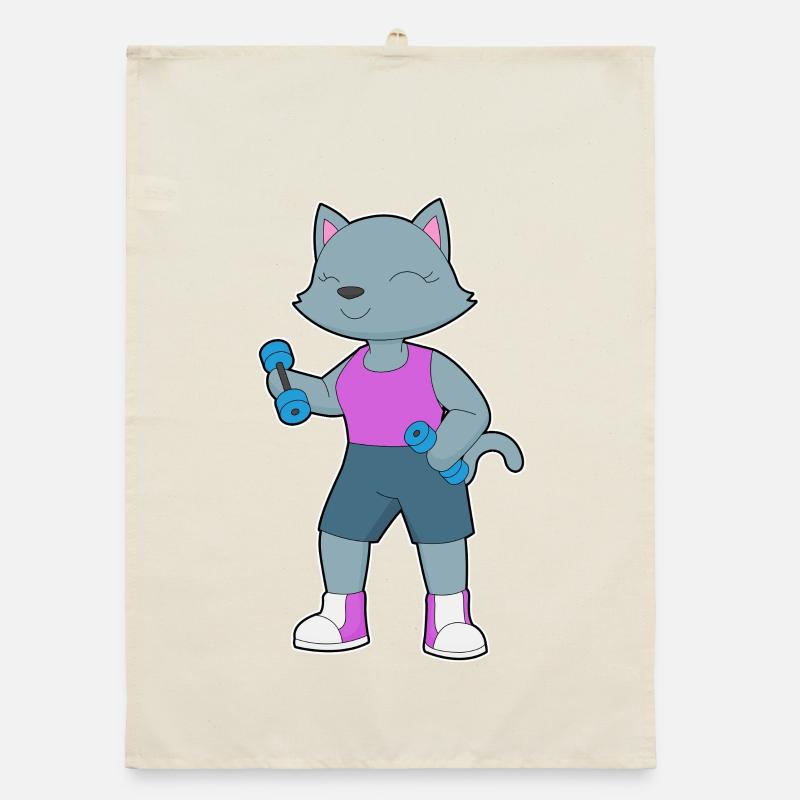 Cat Bodybuilder Dumbbells Bodybuilding Organic dish towel