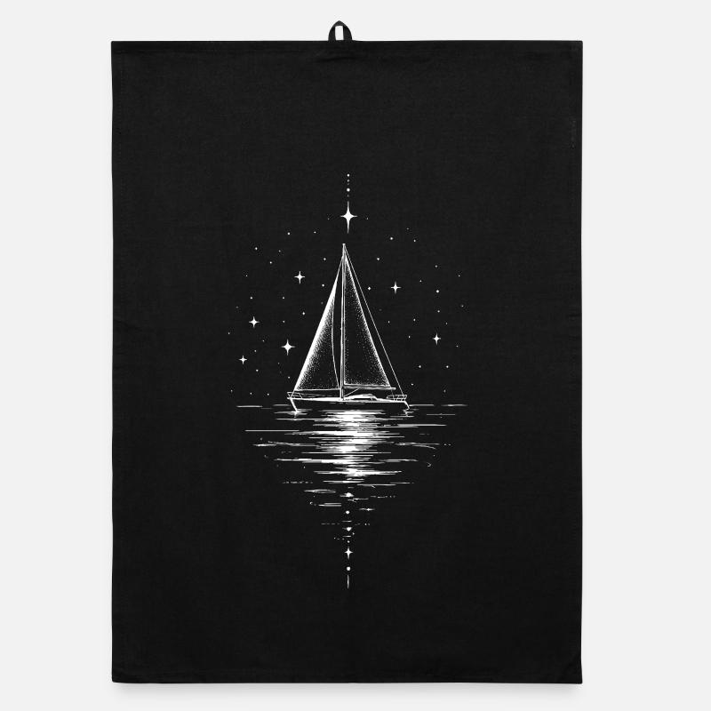 Sailboat Night Sea Starry Sky Motif Organic dish towel
