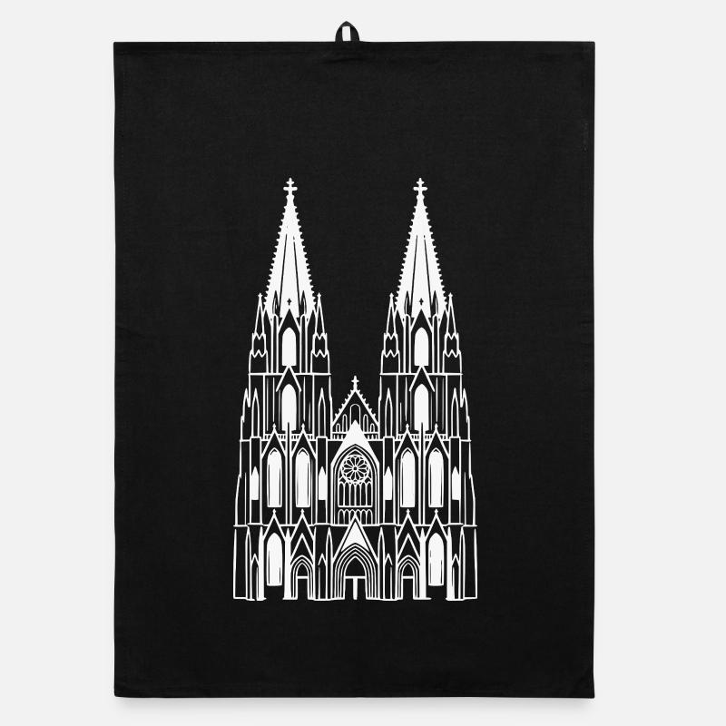 Cathédrale de Cologne Design White Sillouette Torchon bio