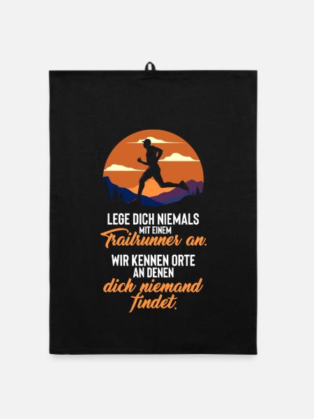 Lege dich nie mit Trailrunnern an - Organic Geschirrtuch - Schwarz - Vorne