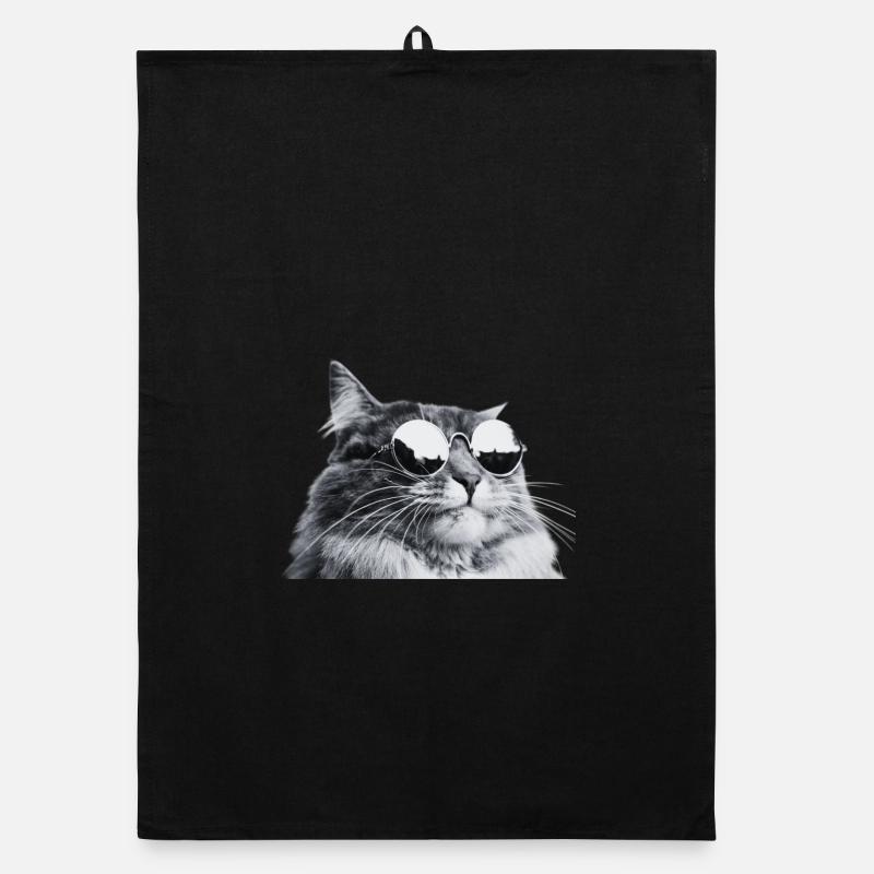 Chat gris avec lunettes de soleil Portrait - Torchon bio - noir