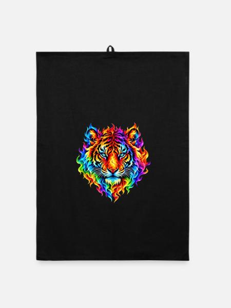 Regenbogentiger in Flammen - Organic Geschirrtuch - Schwarz - Vorne