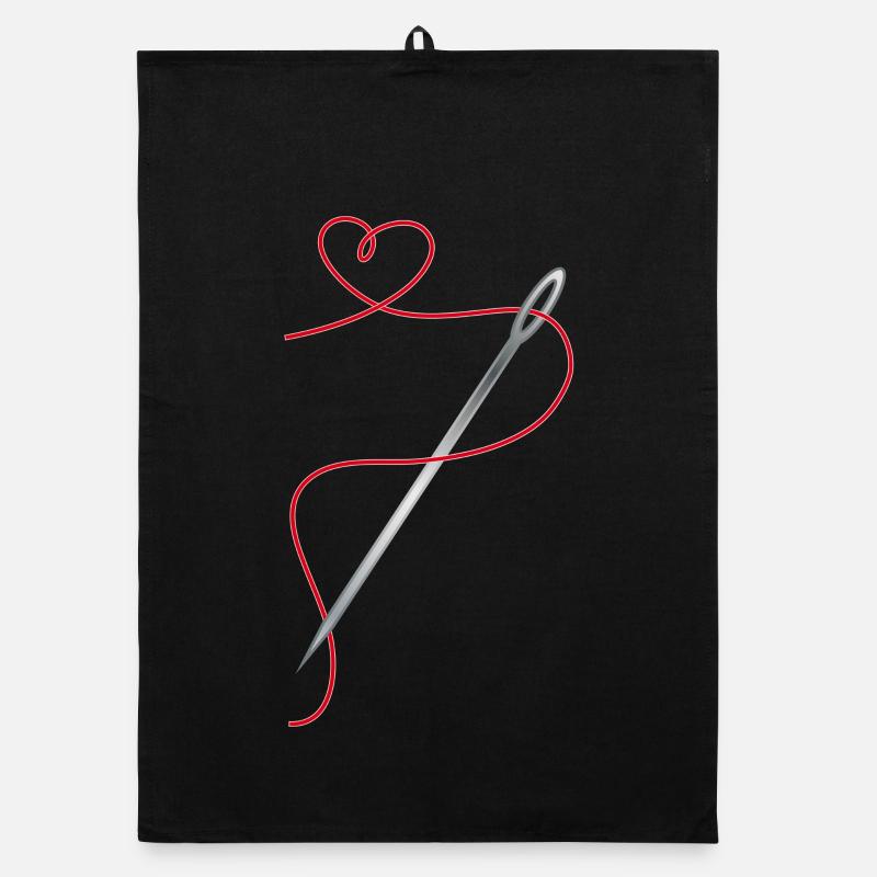 Nadel und Nähgarn mit Herz Organic Geschirrtuch