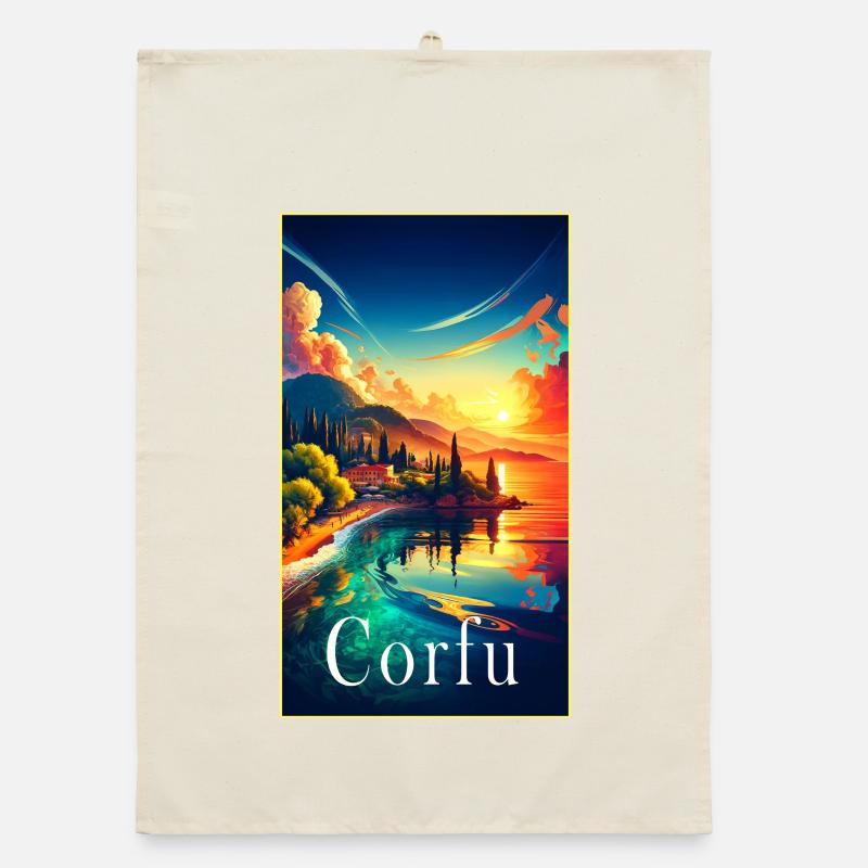Corfu Greece landscape travel design Organic dish towel