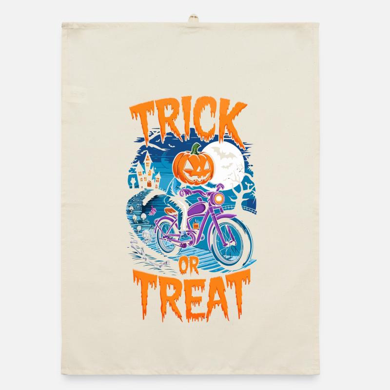 Halloween Süßes oder Saures Kürbis Fahrrad Organic Geschirrtuch