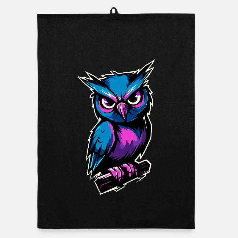 blue purple owl :) Organic dish towel