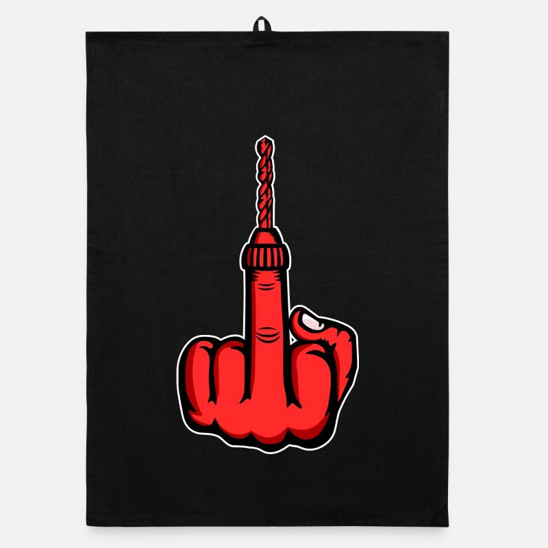 Middle Finger Stingerfinger Drill Design Red Organic dish towel