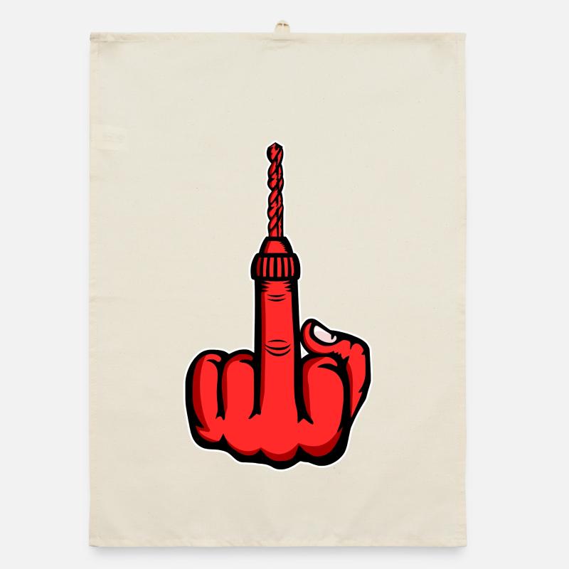 Middle Finger Stingerfinger Drill Design Red Organic dish towel