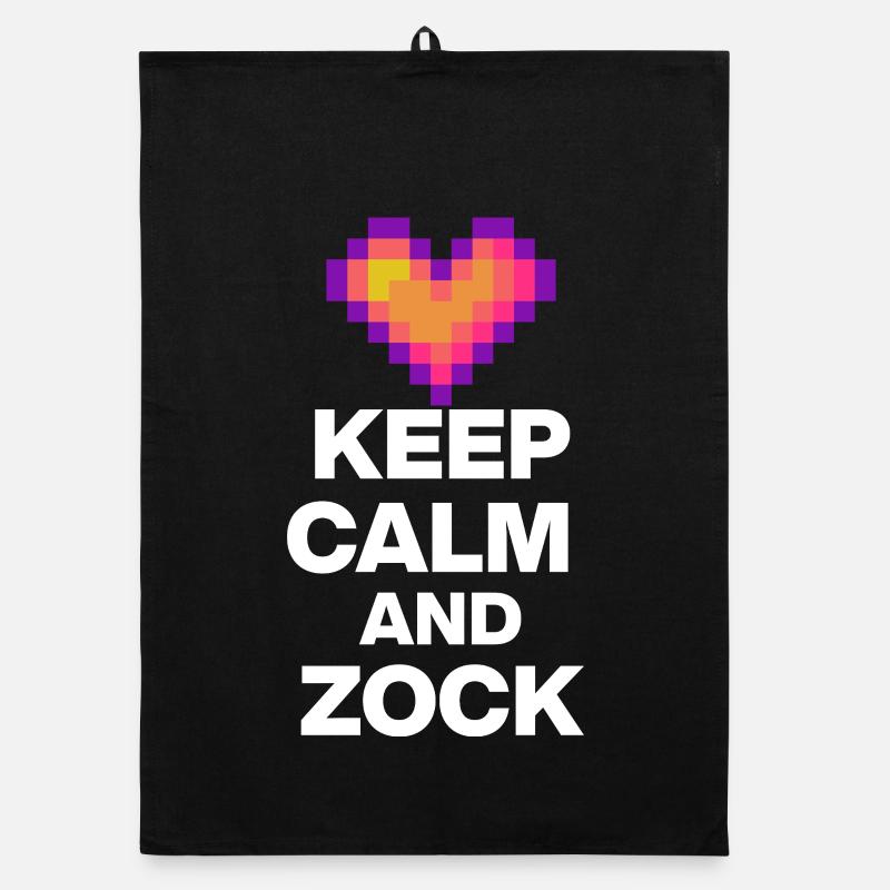 KEEP CALM AND ZOCK! 8 BIT LIEBE RETRO GESCHENK w Organic Geschirrtuch