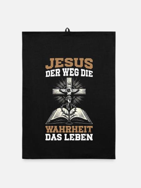 Jesus The Way The Truth The Christian Life - Organic dish towel - black - Front
