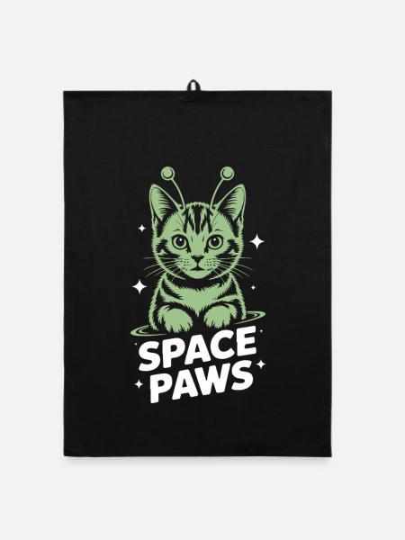 Space Cat Astral Paws - Organic dish towel - black - Front