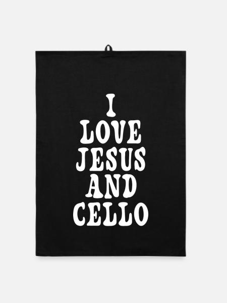 I love Jesus and cello - Organic dish towel - black - Front