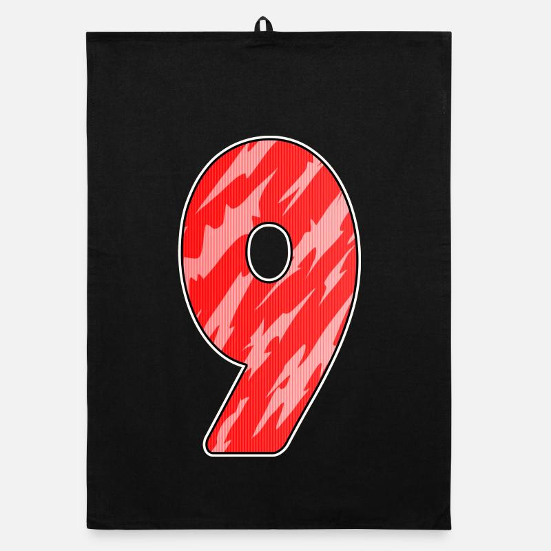 Number 9 - Nine - 9 Motif Red Pattern Organic dish towel