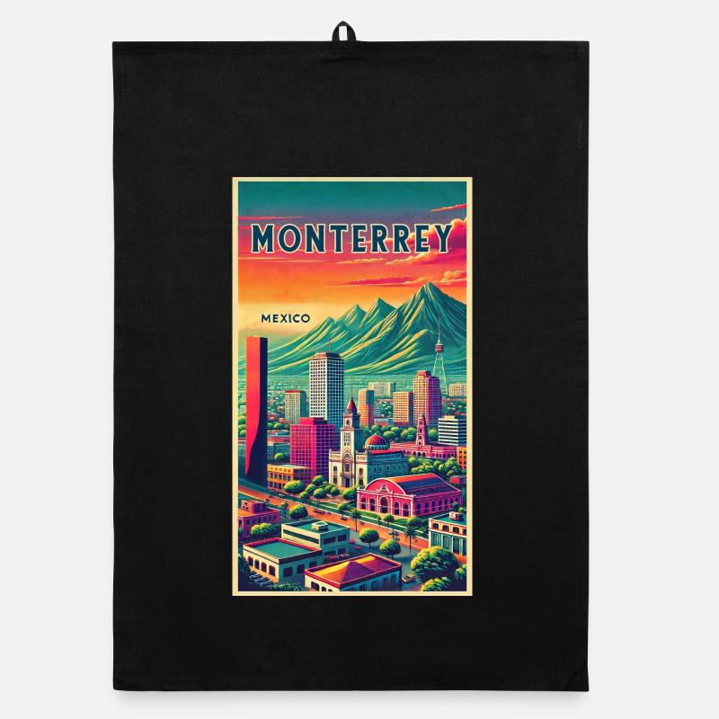 Design rétro de Monterrey au Mexique Torchon bio