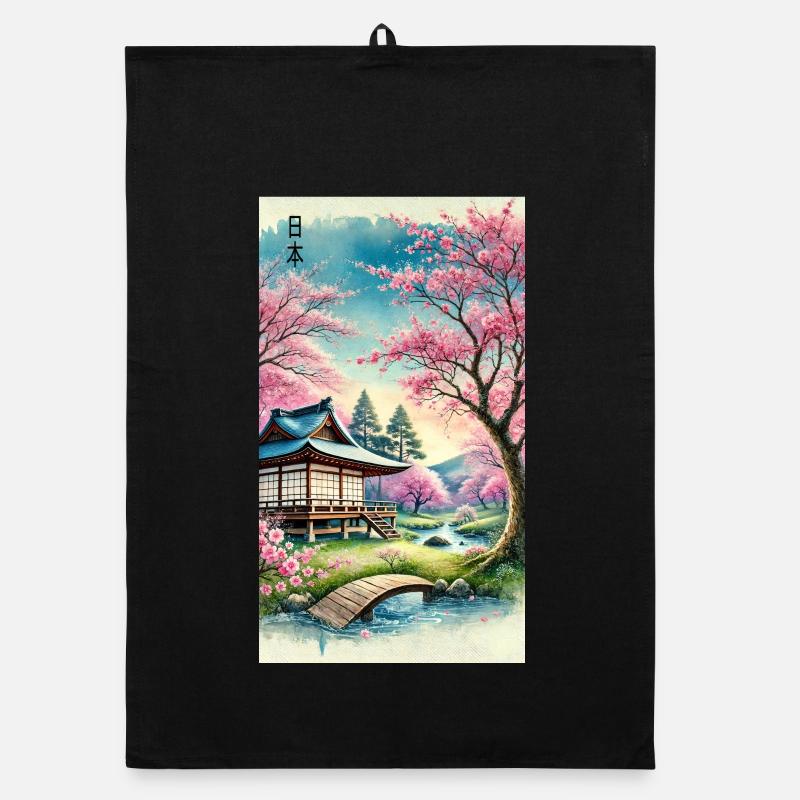 Japan Kirchenblüten Otaku Design - Organic Geschirrtuch - Schwarz
