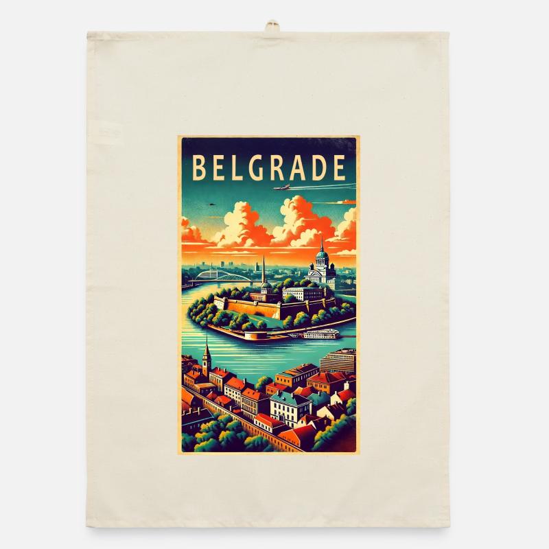 Design rétro de Belgrade, Serbie Torchon bio