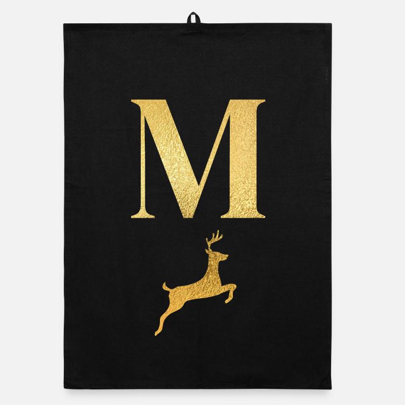 Letter m golden deer - gift idea Organic dish towel