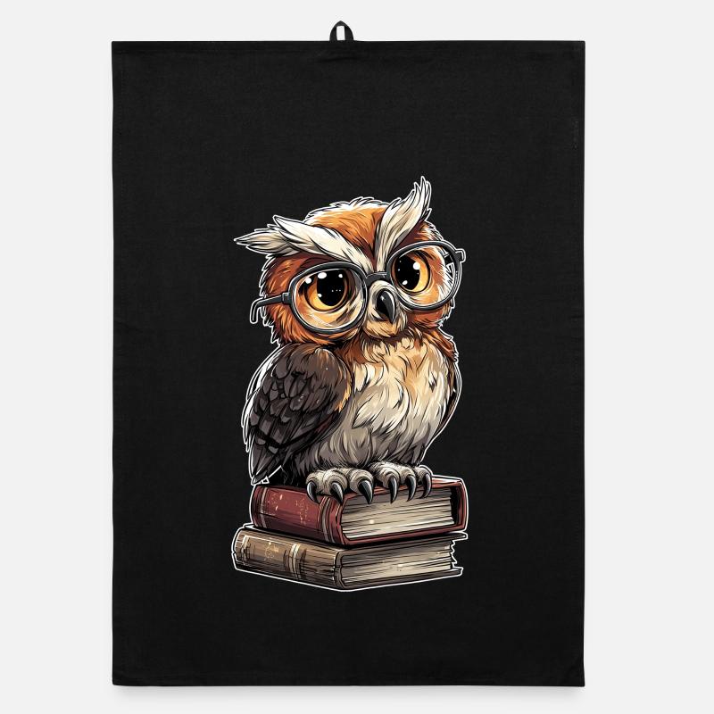 Owl Wise Stack Librarian Humor Book Club Organic dish towel