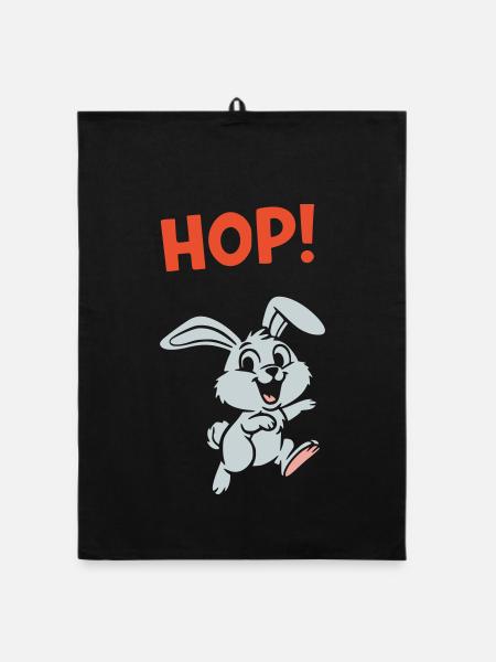 HOP ! Vecteur d’action comique Bunny Jumping - Torchon bio - noir - Devant